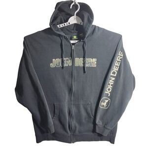 John Deere Mens 2XLT Black Full Zip Hoodie Camo Logo Workwear Tractor Farm